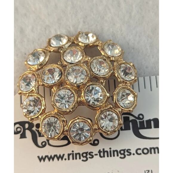 Vintage 4 Rhinestone Lge 1 1/4" Buttons Perfect Cond Clear Rhinestones Vermeil - Picture 2 of 4
